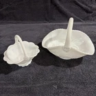 2 Vintage Imperial White Milk Glass Farmhouse And Roses Candy Dish Baskets,