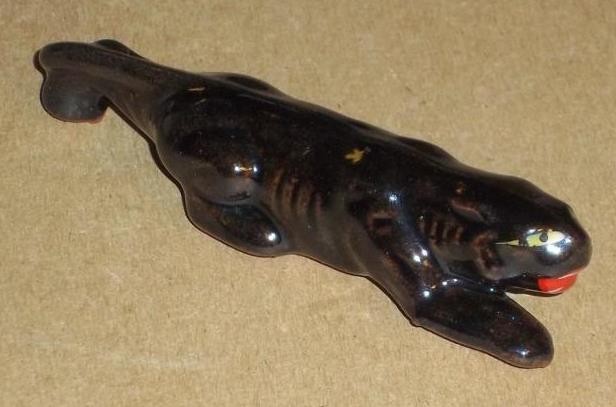 VINTAGE CROUCHING, STALKING CERAMIC BLACK PANTHER, 4", JAPAN