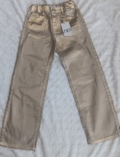 NWT Zara Girls Size 13-14 L 36 Gold Painted Jeans Relaxed Wide Leg SOLD OUT
