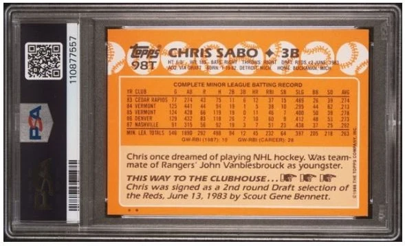 Tarjeta de béisbol 1988 Topps intercambiada por Chris Sabo firmada por novato certificada por PSADNA automática 8 Foto 4 de 4