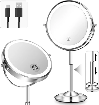 Espejo de Maquillaje Iluminado con Aumento 1X/30X y Brillo Ajustable - Imagen 1 de 4