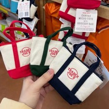 Set of 3 Trader Joe's Mini Canvas Micro Tote With Storage Bag Christmas Limited