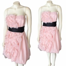 Vera Wang Pink Strapless Organza Petal Bubble Short Dress Black Sash Sz 4