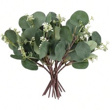 10PCS Green Artificial Eucalyptus Leaves With Baby  s Breath For Floral Decor
