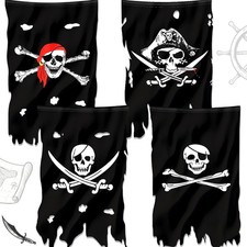 4 Pcs Pirate Flags 3 x 4.79 ft Halloween Party Decorations Jolly Roger Skull Bon