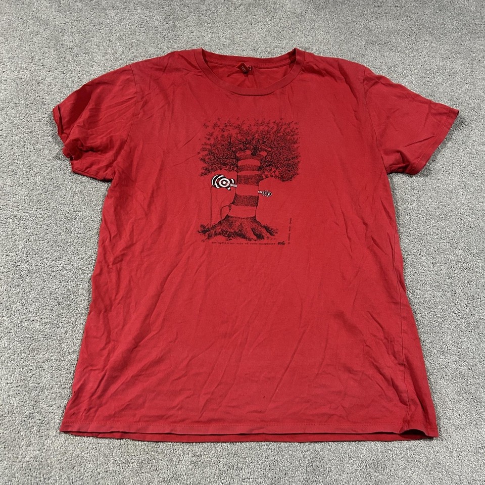 FanShirt T-Shirt Women L Red Tree Fingerprint Graphic Tee Crew Neck Short Sleeve