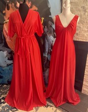 VTG Shadow line Romantic Red Peignoir Set Robe  Gown Nylon Long Size Small