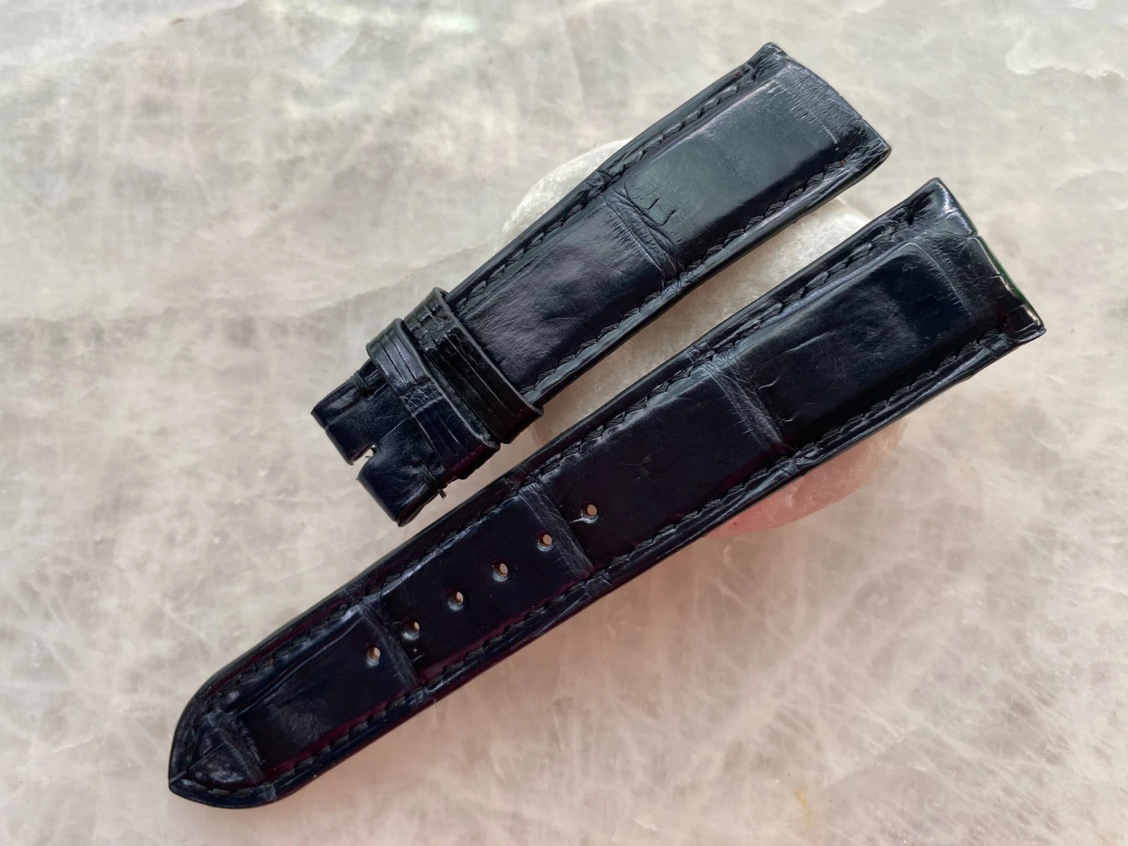 20mm/18mm Black Alligator Crocodile Print Leather Watch Strap Band