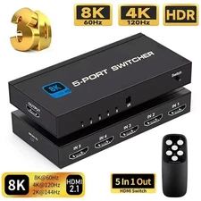 5 in 1 Out 4K@60Hz 5x1 HDMI Switcher HDMI 2.0 Switch with IR Remote Control