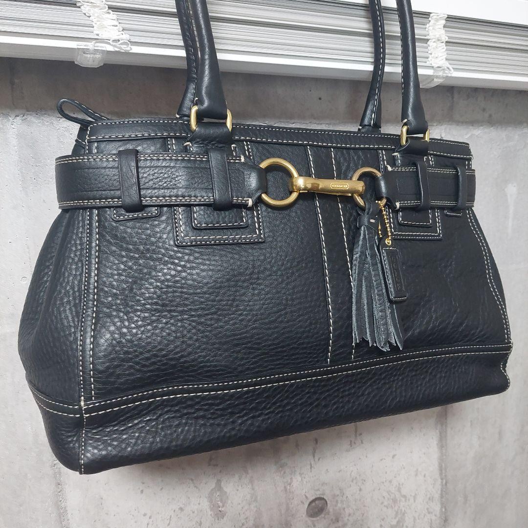 COACH black leather shoulder bag with tassels style PC93G9