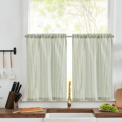 2er Set H 60 x B 65 cm Gestreifte Scheibengardinen modern Leinen Gardinen mit... - Bild 1 von 4