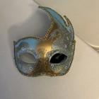 Italian Masquerade Mask Hand Painted Blue and Gold Swan Mask