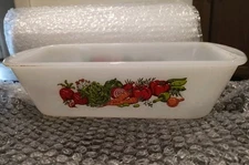 Vintage Glasbake glass ovenware Vegetable Garden White Milk Glass Loaf Pan 