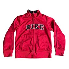 Nike Track Kids Jacket Full Zip Athletic Warm Up Red Black Logo Size 6