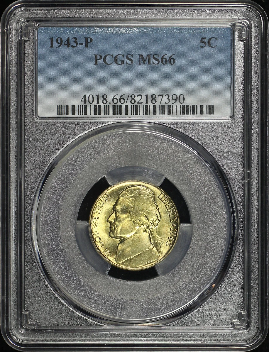 PCGS Certified MS 66 Graded 1943 Year US Jefferson Nickels (1938