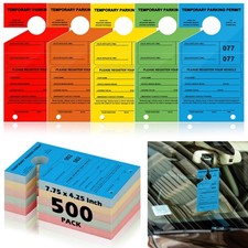 500 Pack Parking Permit Hang Tags Numbered 1-100 Multicolor Parking Permit Ta...