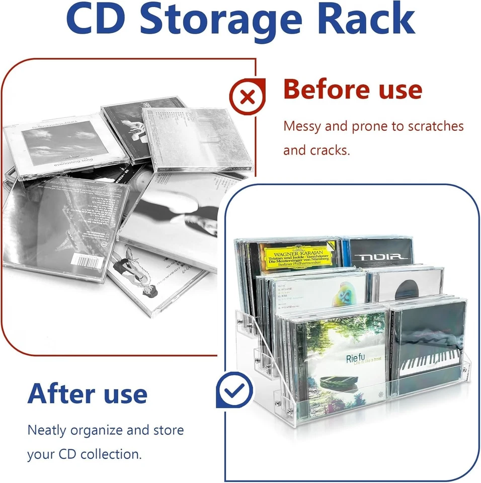 Soporte de CD de acrílico transparente de 3 niveles estante de almacenamiento de CD en cascada, estante de exhibición de DVD/CD y Vi Foto 4 de 4