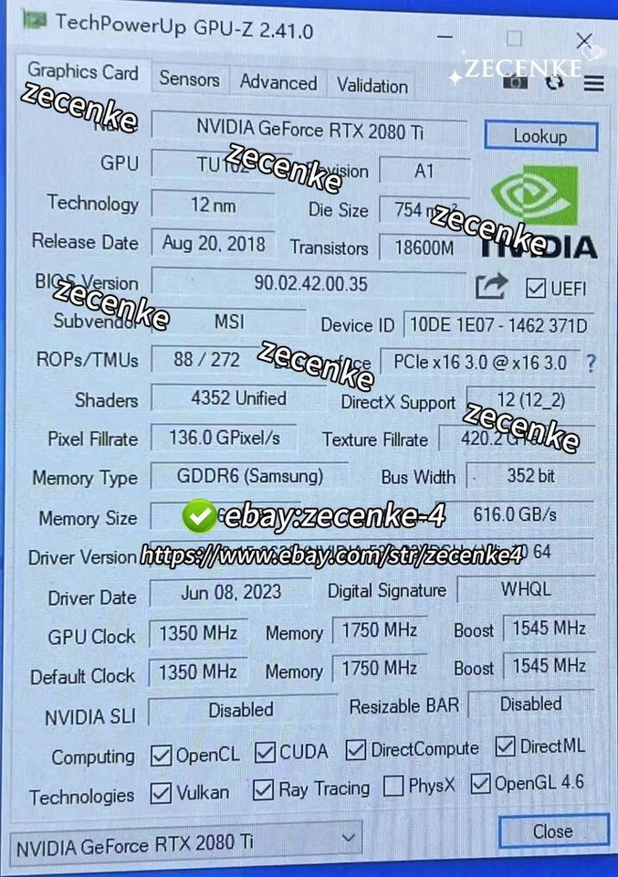 RTX 2080 Ti MSI Geforce Aero 11GB GDDR6 Graphics Card nvidia - Image 3 of 4
