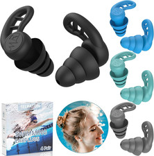 Swimming Ear Plugs for Adults, 4 Pairs Reusable Silicone Waterproof Colorful Swi