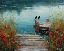 Leonid Afremov SUMMER DOCK Oil Painting 24"x20" by Official Studio GICLEE