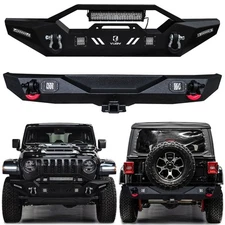 Vijay Fits 2018-2022 Wrangler JL/JLU Black Front and Rear Bumper with LED lights
