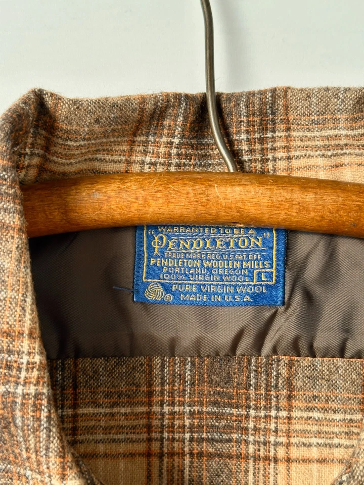 Camisa Pendleton vintage masculina "estilo prancha" 100% lã marrom macia xadrez-Grande - Imagem 4 de 4