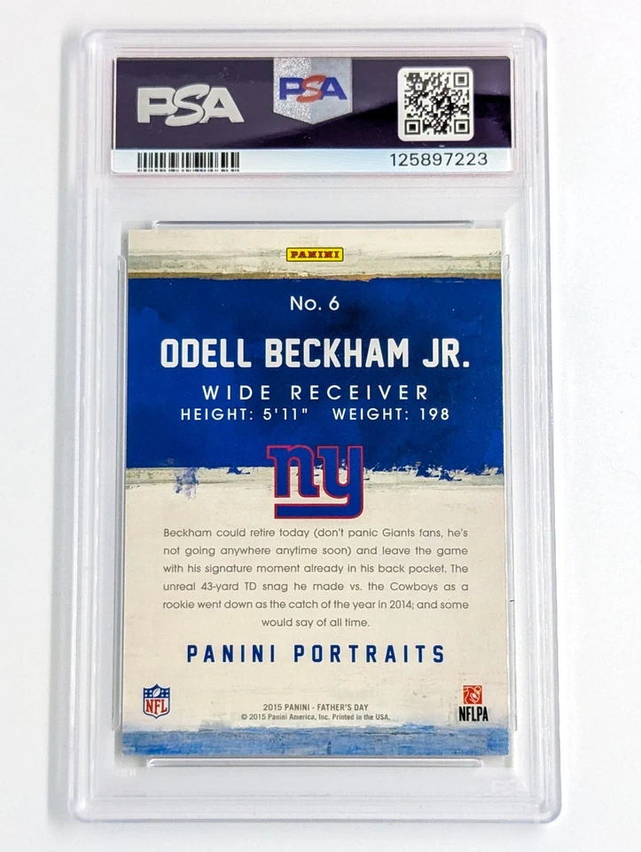2015 Panini Father's Day Panini Portraits #6 Odell Beckham Jr. The Catch PSA 10 - Image 2 of 2