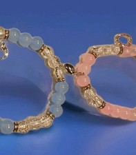 HELLO KITTY glass Beaded Bracelets With Rinestone Kitty Face, Pink Blue Stretch