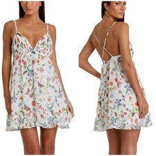 Mac Duggal NWT White Butterfly Print Ruffle Hem Mini Dress Size 0 V-Neck Chiffon