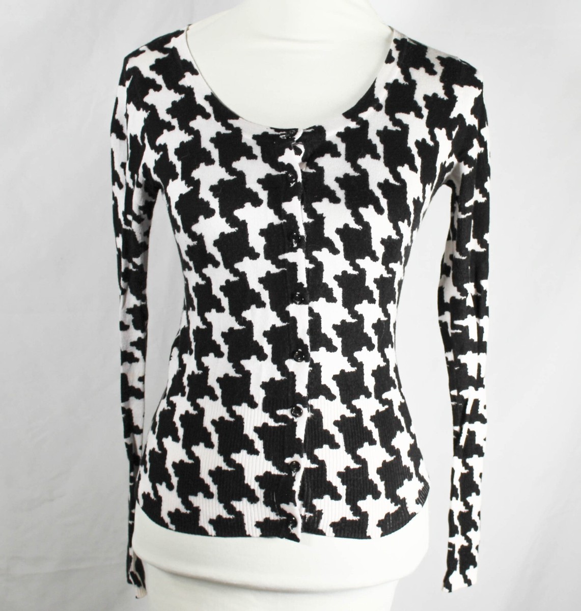 00s houndstooth &check stole′y2k Black & White Houndstooth Cardigan 2000s Y2K JRS SM Wet Seal