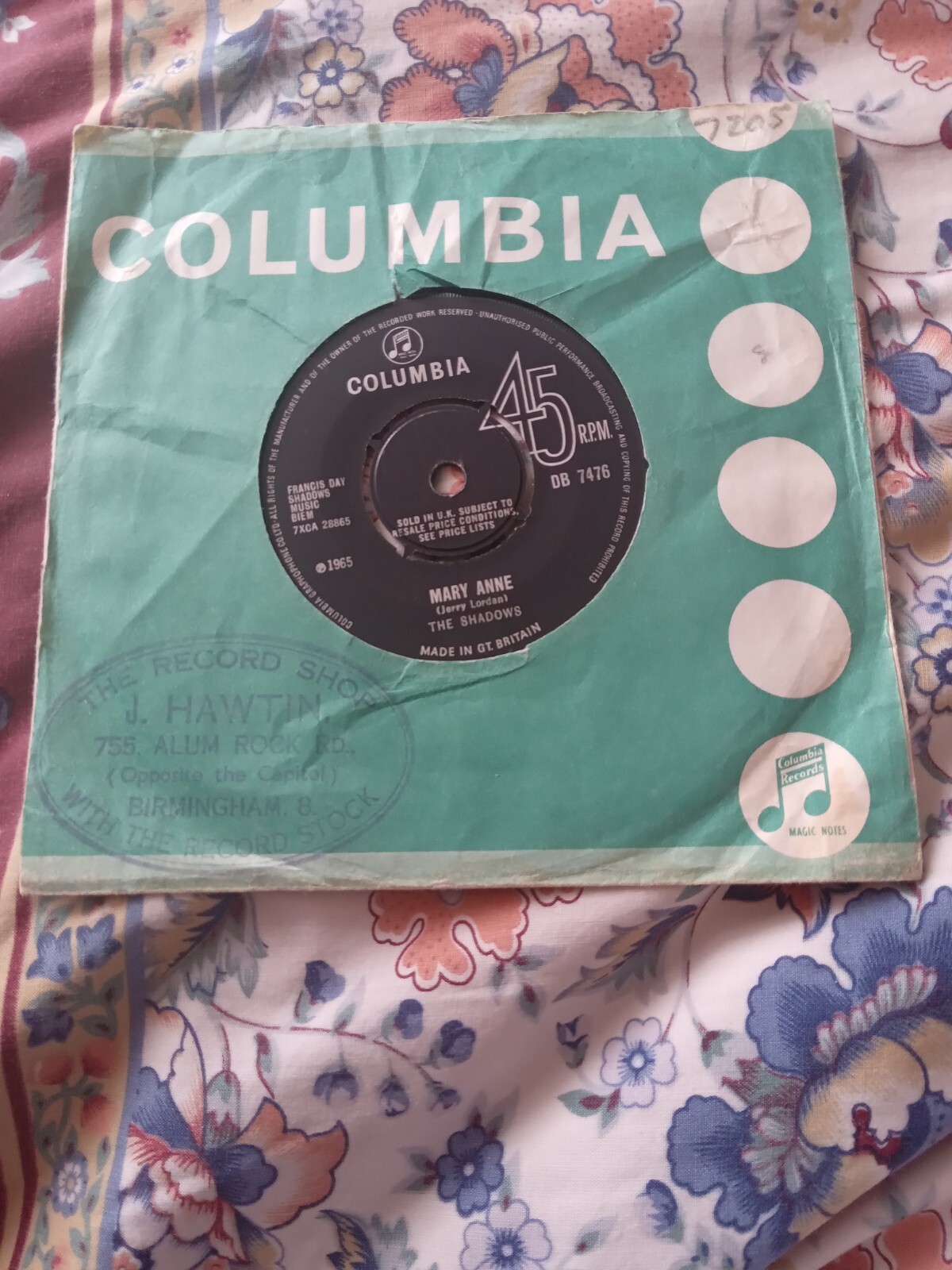 THE SHADOWS MARY ANNE 1965 IN ORIGINAL SLEEVE