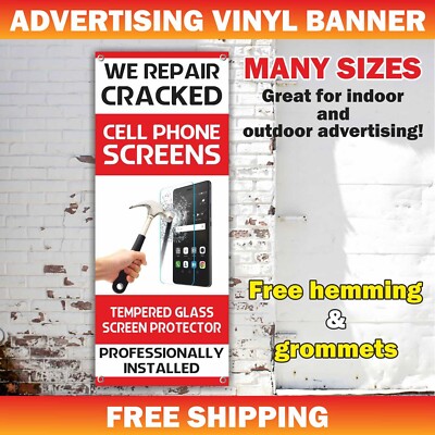 WE REPAIR CRACKED Cell Phones Screens Advertising Banner Vinyl Sign Service Fix