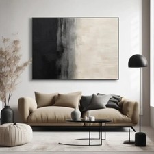 Quadri su tela XL astratti Z 37 nero beige crema Wabi Sabi 150x110 cm moderni