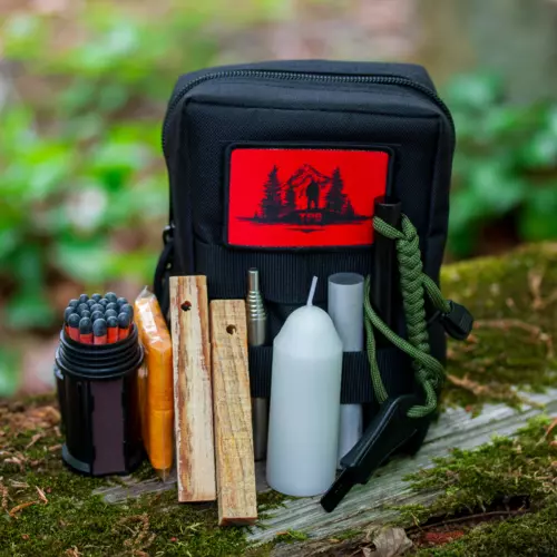 Fire Starter Kit - Camping, Hiking, Emergency - Ferro Rod, Matches, MOLLE Pouch