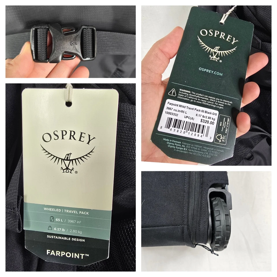 Osprey Farpoint 65L Men's Wheeled Travel Pack Black NEW - Image 2 of 4