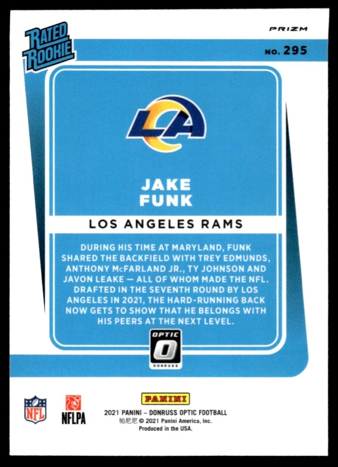 2021 Donruss Optic BLUE PRIZM Jake Funk Rookie Los Angeles Rams #295 - Image 2 of 2