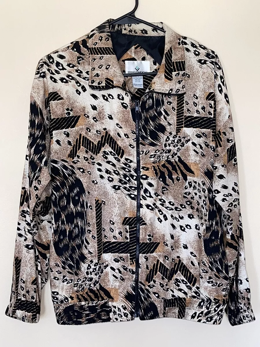 Erin London Size M Jacket Athleasure Stretch Coat Full Zip Animal Print