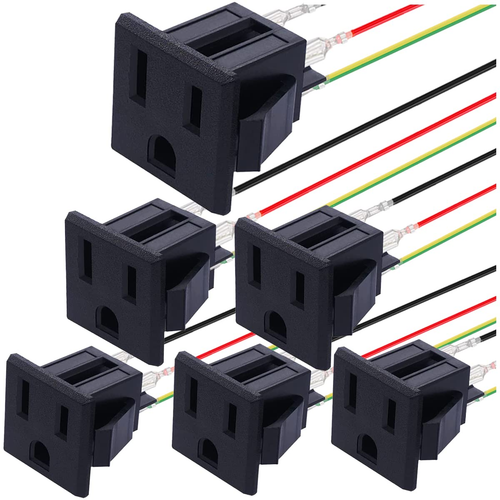 6Pcs 3 Pins US Power Socket Plug Panel 15A 125V AC Panel Mount Outlet Industrial