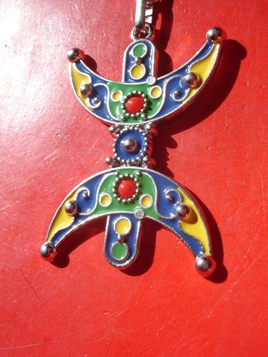 Moroccan Tuareg style cross BLUE enamel alphabet zeed pendant or keyring L55 mm - Picture 2 of 7