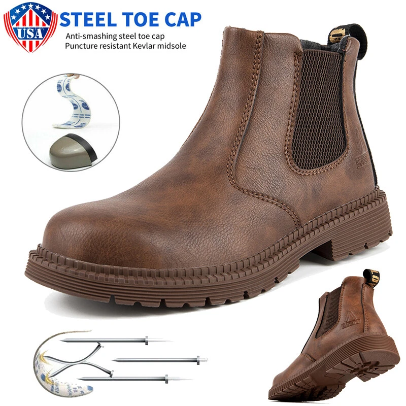 Mens Oil Resistant Safety Shoes Steel Toe Work Boots Leather Non-Slip Boots US
