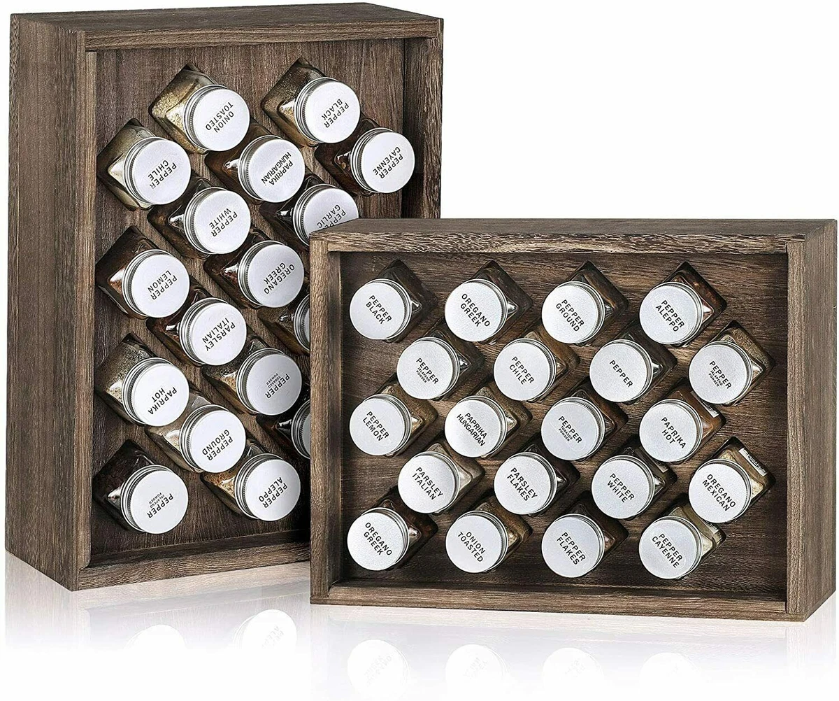 Bamboo Spice Rack Organizer with 20 Pack Empty Glass Spice Jars, Green