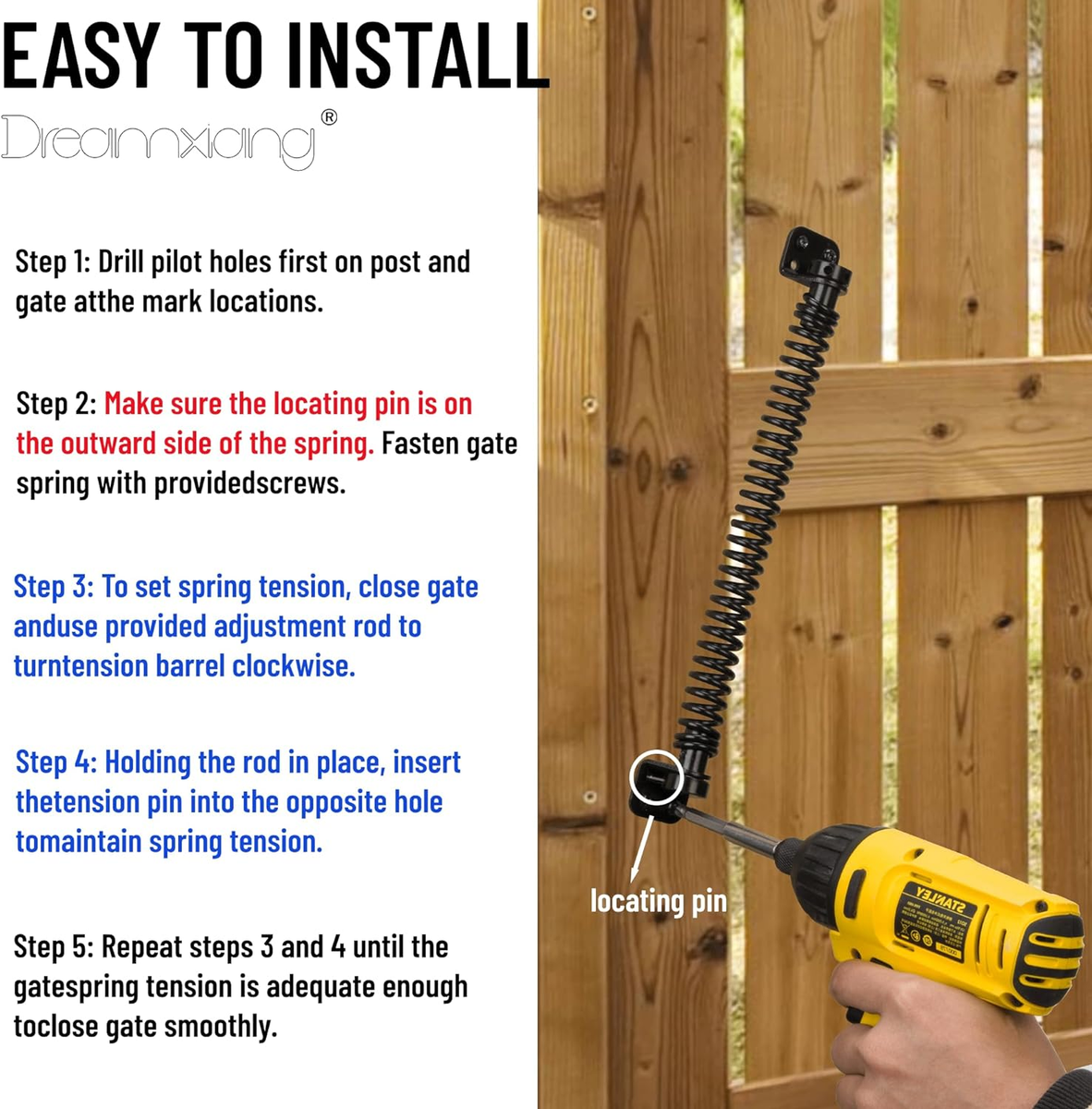 11-1/2 Black Self-Closing Gate Spring For Lighter Wood Vinyl Fence - Outdoor Tension Spring Closer, 1 Pack