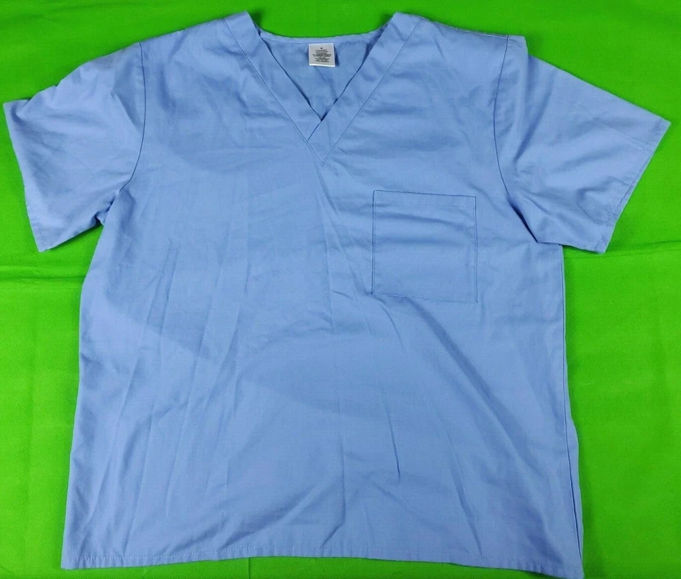 Lot of 2 unbranded light blue unisex single breast pocket scrub tops size M - Image 3 of 4