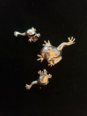 Sterling Silver Tree Frog Pin (Brooch) & Earring Set MEXICO 925 3 Pieces