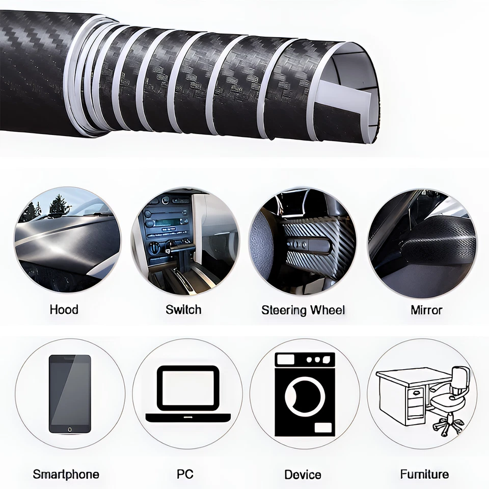 Rollo de lámina adhesiva de papel calcomanía de vinilo de fibra de carbono impermeable 3D para envolver automóviles Foto 4 de 4