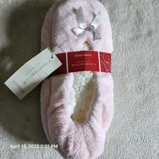 Charter Club Intimates Womens L/XL Slipper Socks Pink White Bow Anti Slip Bottom