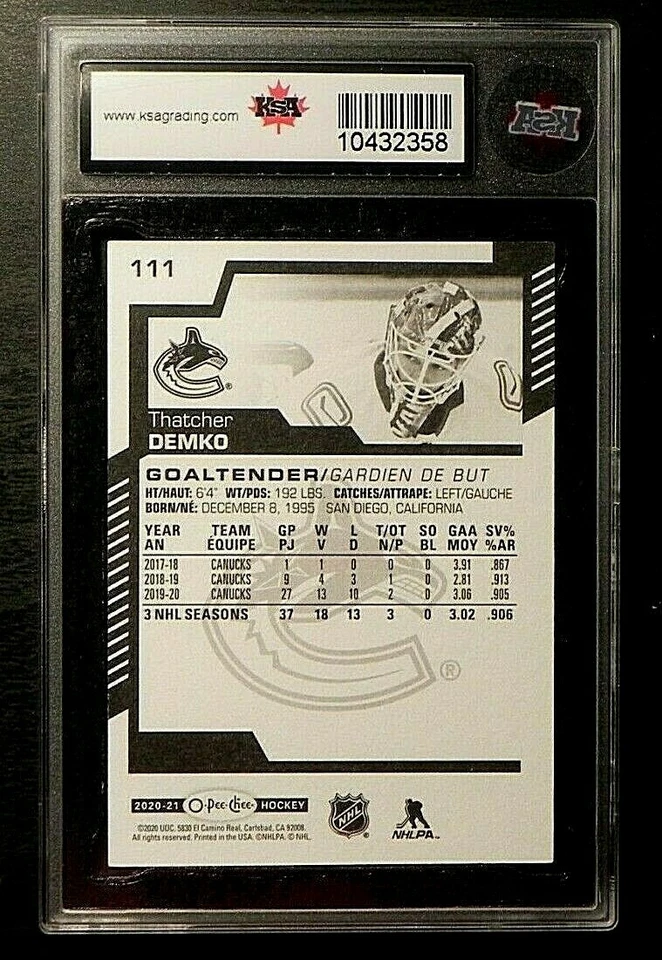 2020-21 20-21 O-Pee-Chee #111 Thatcher Demko Vancouver Canucks KSA 9 MINT - Image 2 of 2