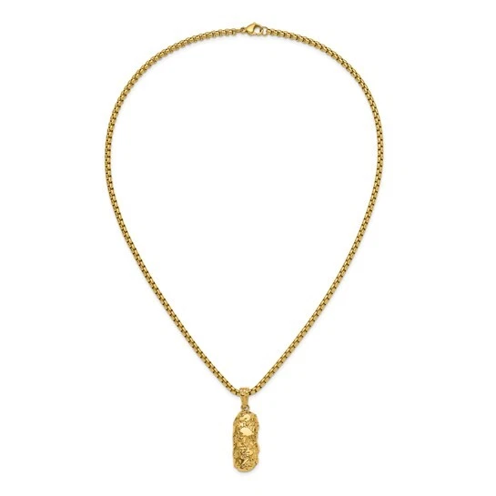 Collar de cadena de caja de acero inoxidable IP amarillo cincel de 22" con colgante de pepita Foto 4 de 4