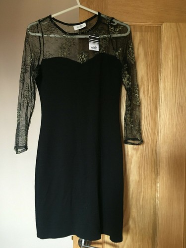 Black mini Dress size 10 with lace long 