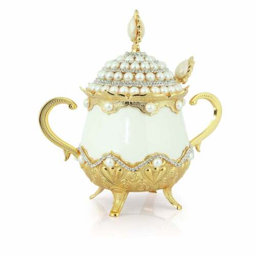 Turkish Sugar Bowl,Serving Bowl,Porcelain Sugar Bowl,Pearl and Swarovski Designs - Afbeelding 1 van 20